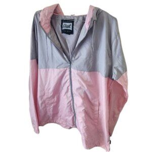 Beautiful Giant Pink & Gray Zip Up Hoodie Wind Breaker With Pockets